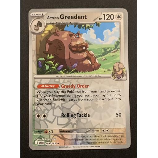 Arven's Greedent 159/182 - Reverse Holo Rare